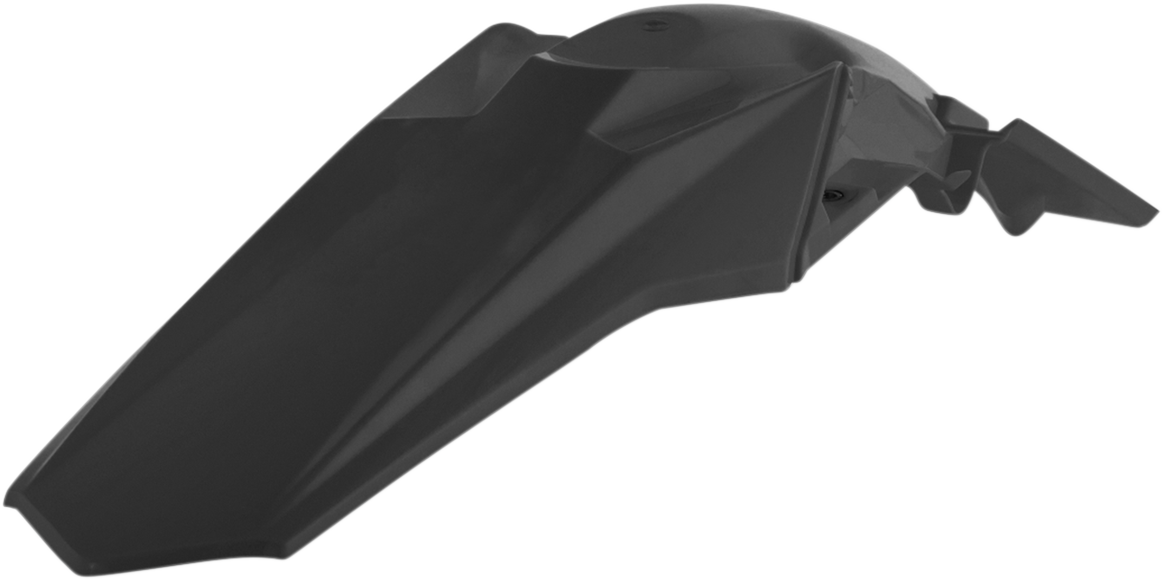 Black ACERBIS rear fender for motorcycle, body part with mounting details, designed to fit specific models.