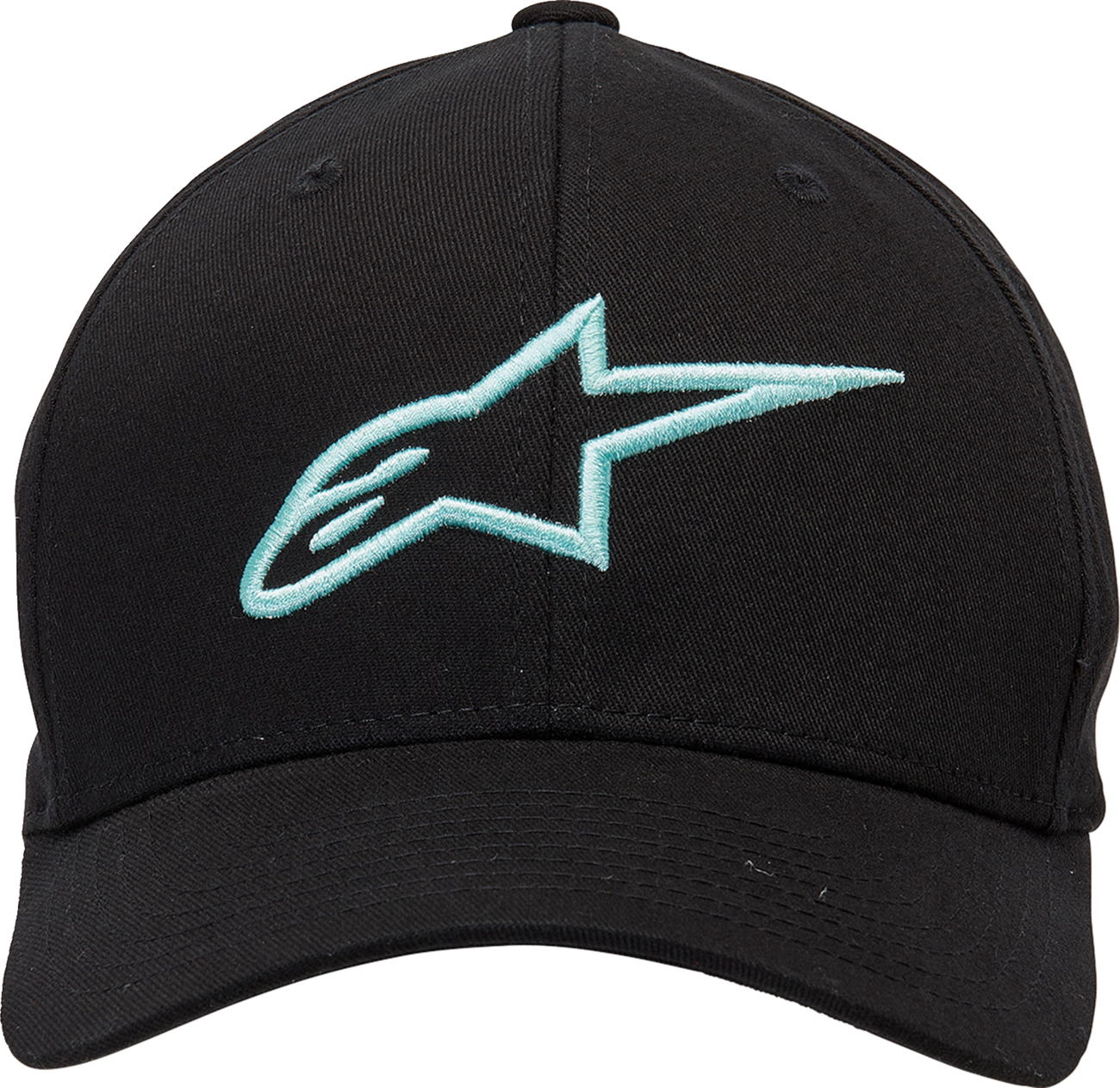 Black and light aqua Ageless Curve hat by Alpinestars in size L/XL, featuring a stylish design and curved brim.