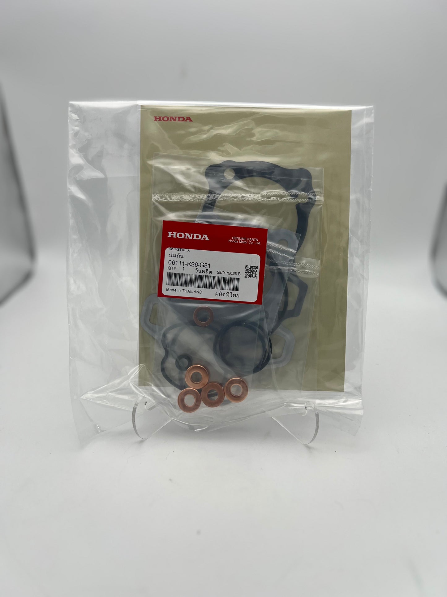 Honda Top End Gasket Kit "A" for 2022-present Honda Grom and Monkey, showing gasket components and packaging.