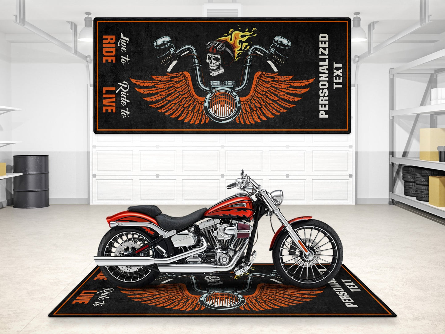 Motorcycle Mat Skull Design for Chopper, Cruiser, Touring, Sport Motorcycle - MM7502 - Howling Moto