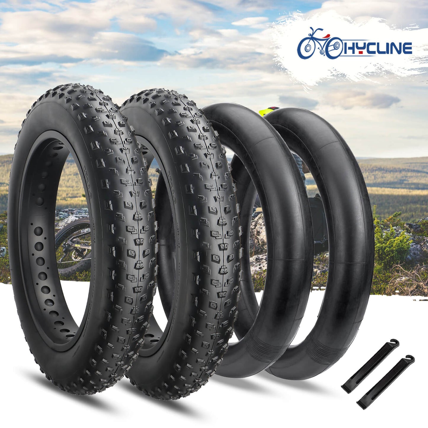 Hycline Tumble fat bike and e-bike tire with rugged tread for off-road cycling, shown in a close-up image.