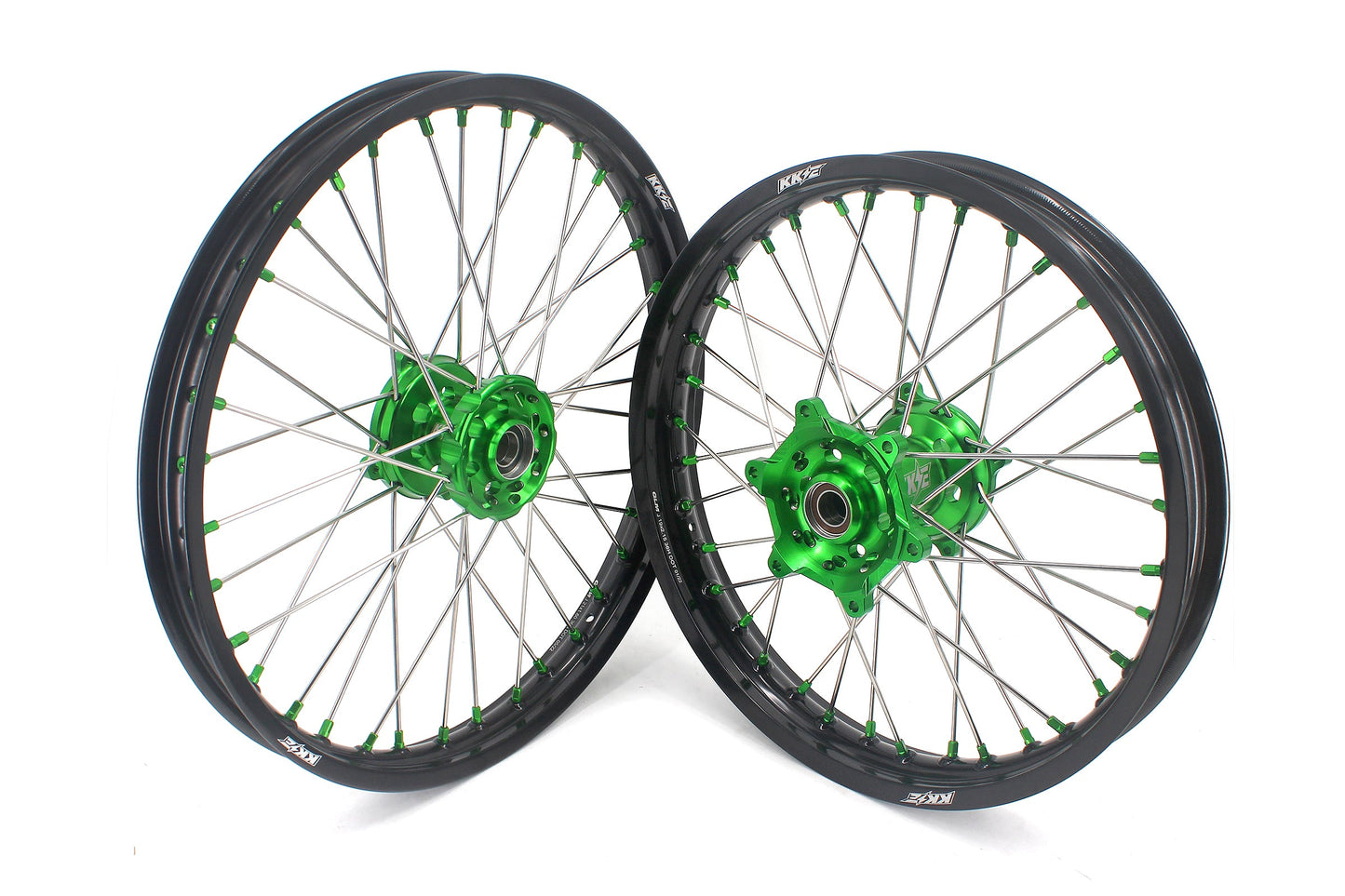 KKE 1.6*21 & 2.15*19 Wheels Rims Fit Kawasaki KX450 2019-2024 KX450X 2021-2024 Green Nipples - Howling Moto