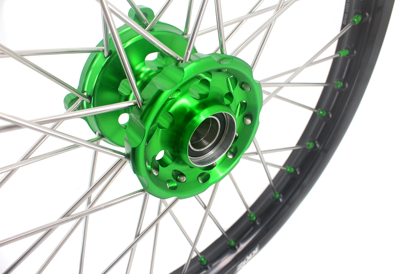 KKE 1.6*21 & 2.15*19 Wheels Rims Fit Kawasaki KX450 2019-2024 KX450X 2021-2024 Green Nipples - Howling Moto