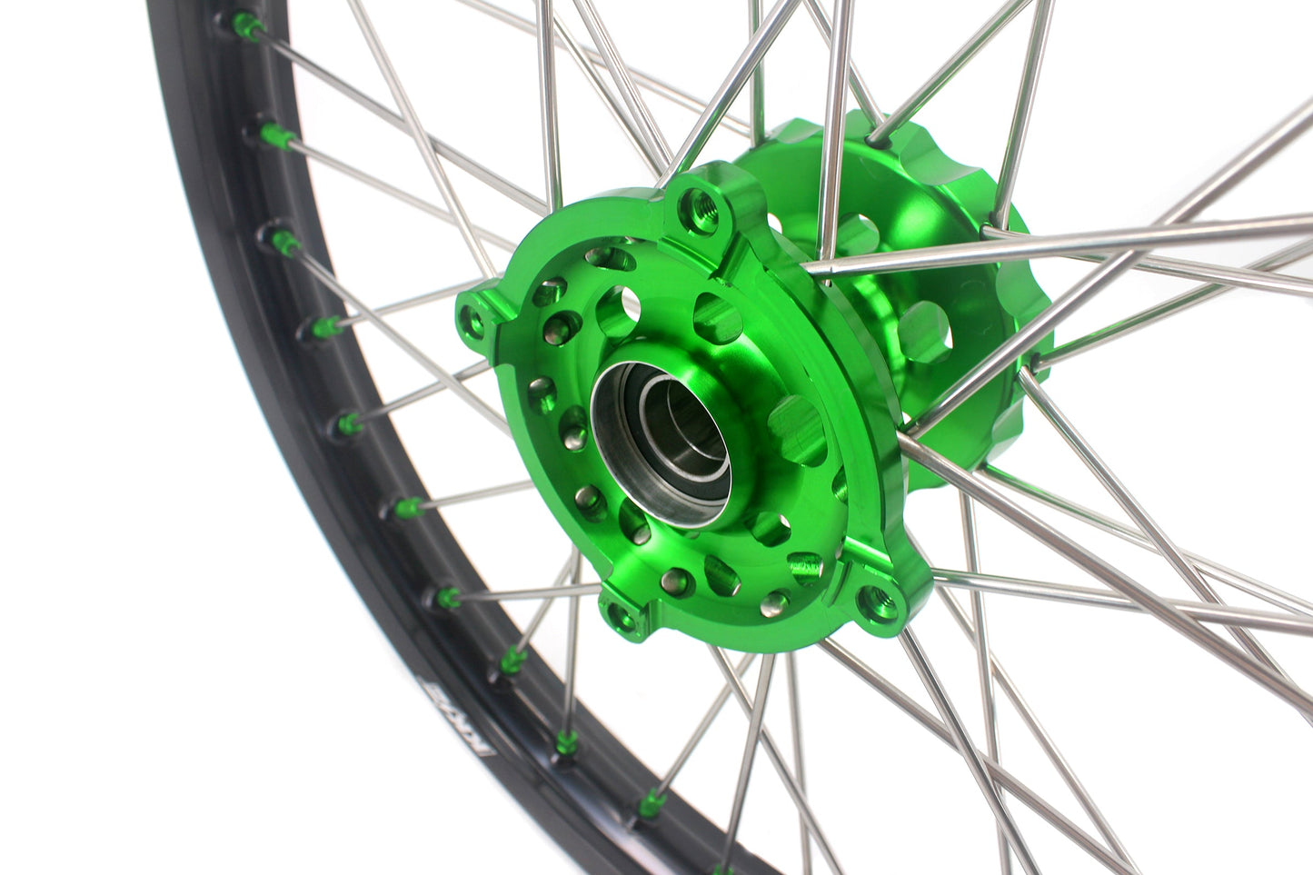 KKE 1.6*21 & 2.15*19 Wheels Rims Fit Kawasaki KX450 2019-2024 KX450X 2021-2024 Green Nipples - Howling Moto