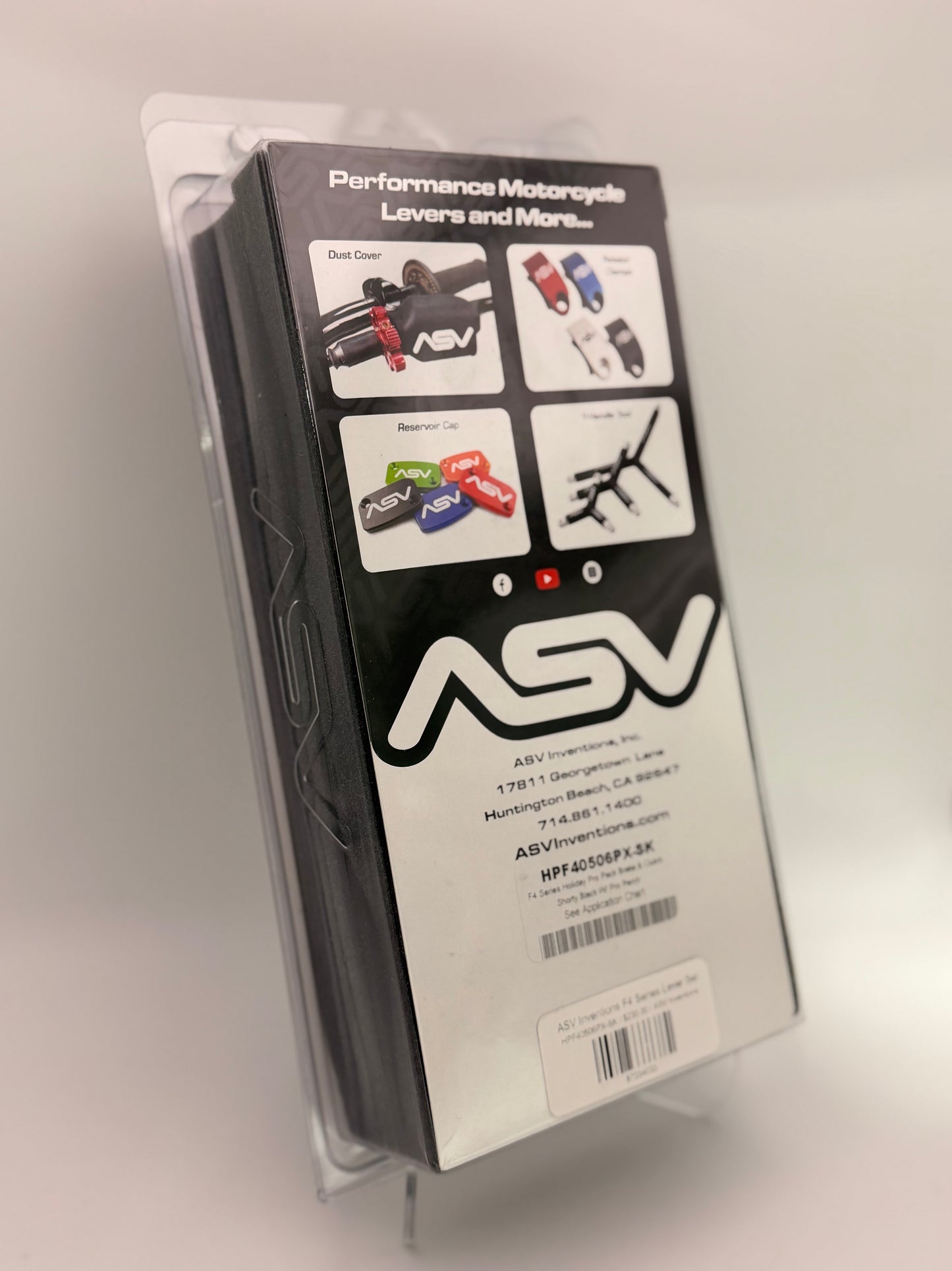 ASV Inventions F4 Series lever set for motorcycle, featuring durable black levers with adjustable reach and ergonomic design.