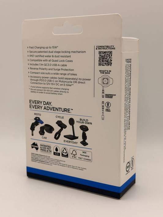 Quad Lock Weatherproof Wireless Charging Head – IP66, Fast Charge, Quad Lock 360 Compatible
