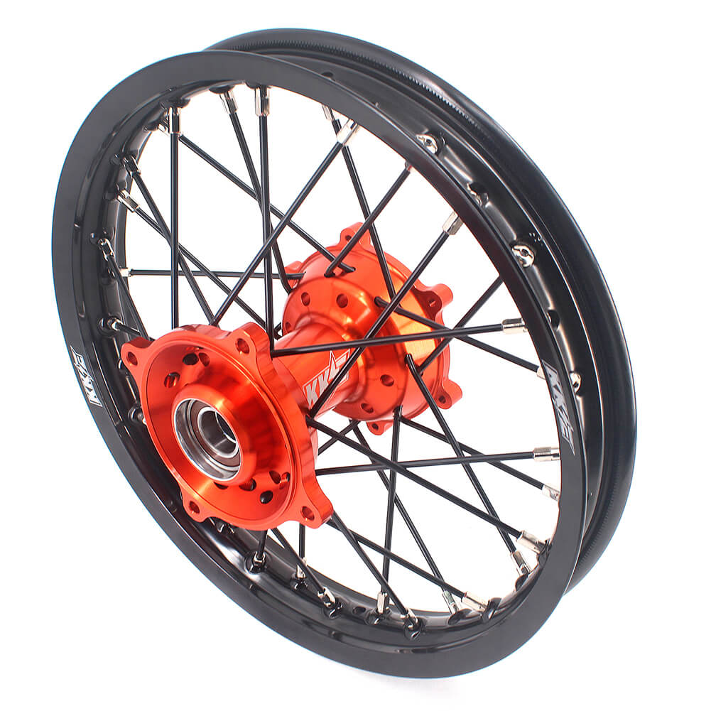 KKE 17 & 14 Small Kids Wheels Rims for KTM 85 SX 2021-2024 Orange Hub Black Spoke - Howling Moto
