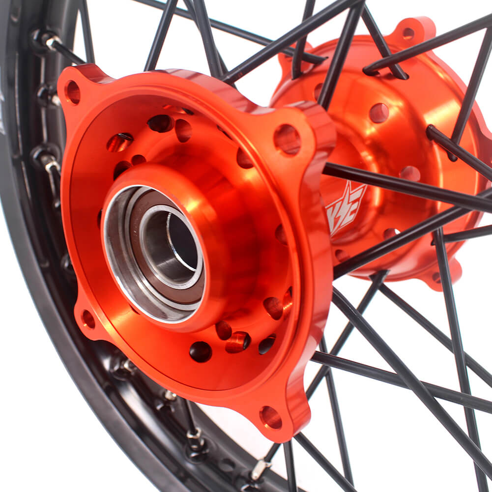KKE 17 & 14 Small Kids Wheels Rims for KTM 85 SX 2021-2024 Orange Hub Black Spoke - Howling Moto