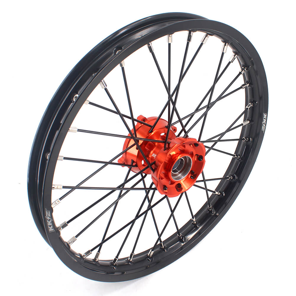 KKE 17 & 14 Small Kids Wheels Rims for KTM 85 SX 2021-2024 Orange Hub Black Spoke - Howling Moto