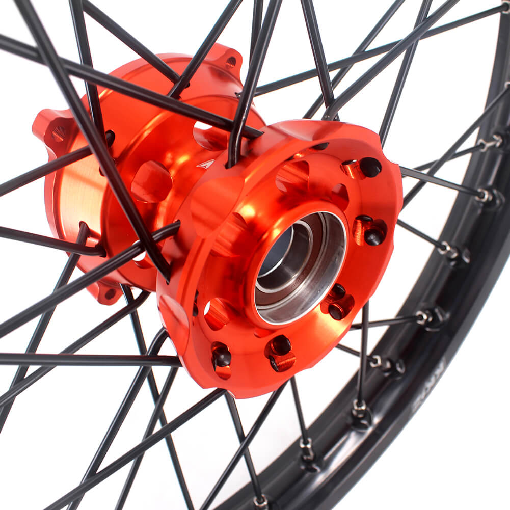 KKE 17 & 14 Small Kids Wheels Rims for KTM 85 SX 2021-2024 Orange Hub Black Spoke - Howling Moto