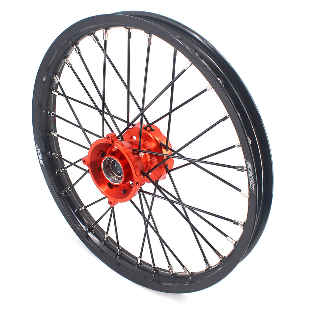 KKE 17 & 14 Small Kids Wheels Rims for KTM 85 SX 2021-2024 Orange Hub Black Spoke - Howling Moto