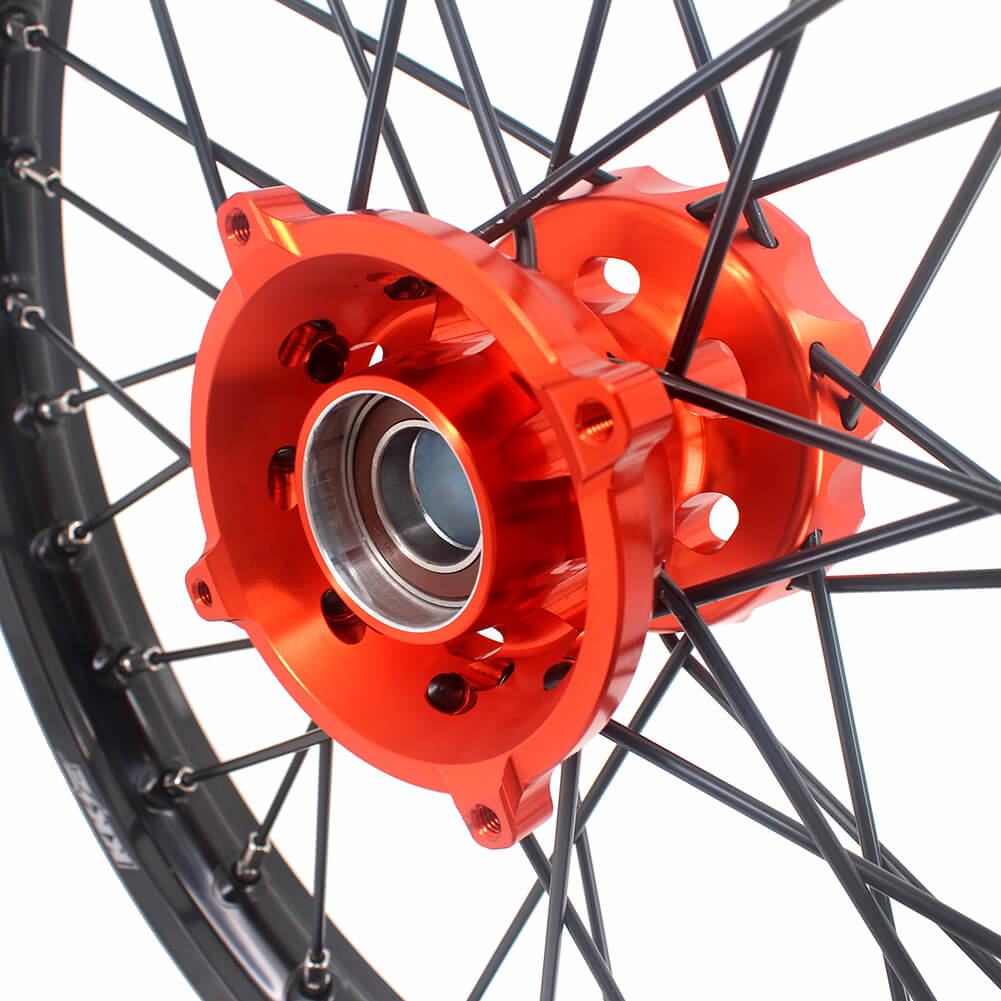 KKE 17 & 14 Small Kids Wheels Rims for KTM 85 SX 2021-2024 Orange Hub Black Spoke - Howling Moto