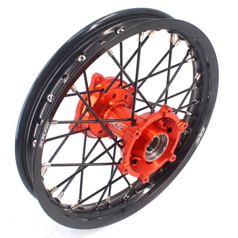 KKE 17 & 14 Small Kids Wheels Rims for KTM 85 SX 2021-2024 Orange Hub Black Spoke - Howling Moto