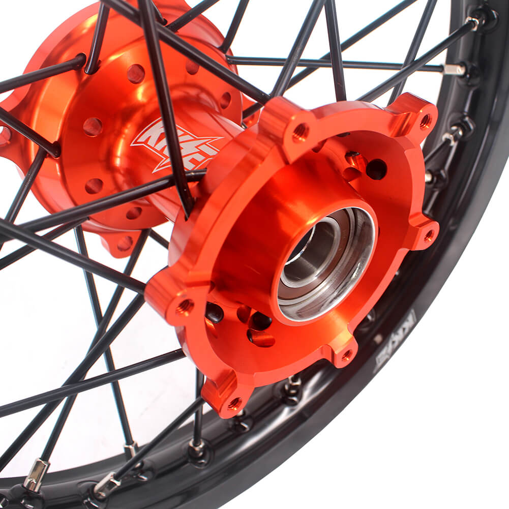 KKE 17 & 14 Small Kids Wheels Rims for KTM 85 SX 2021-2024 Orange Hub Black Spoke - Howling Moto