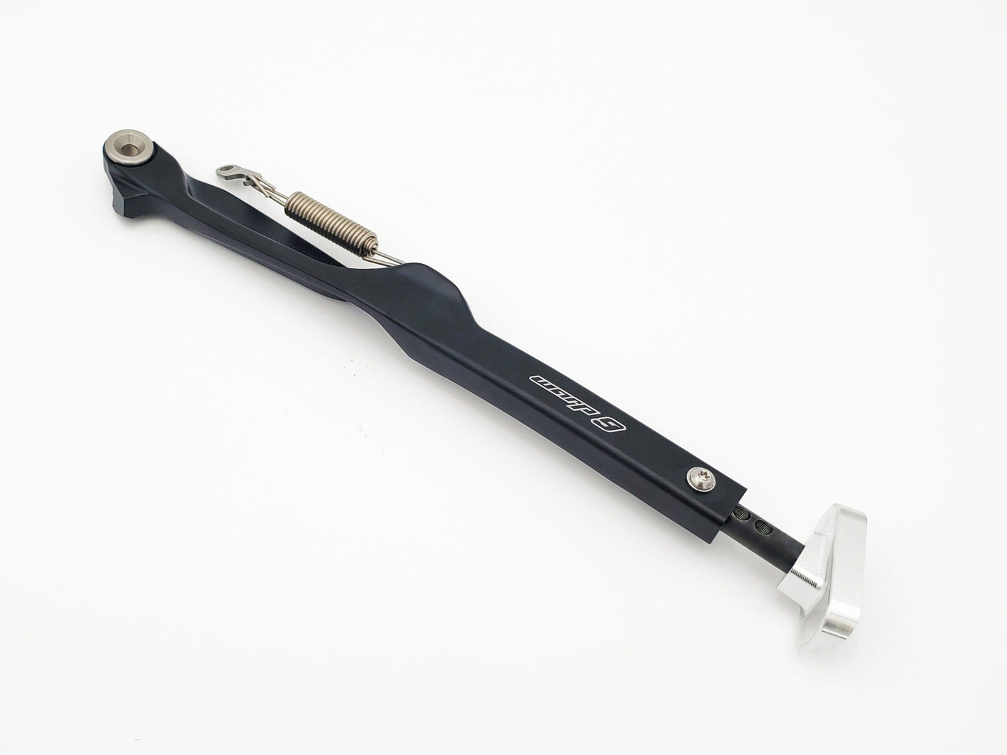 Warp9Racing KTM Husqvarna GasGas OEM adjustable length kickstand showing metal construction and mounting bracket on a motorcycle.