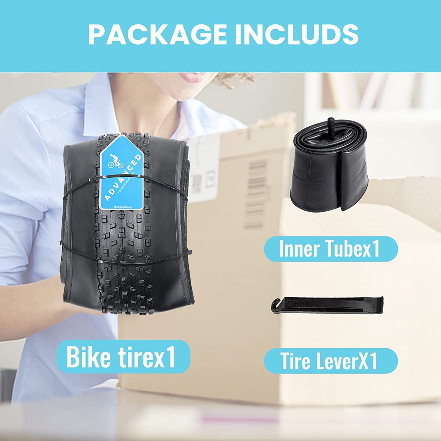 Hycline Raider fat bike and e-bike tire with tube, rugged tread design suitable for electric and fat bikes.