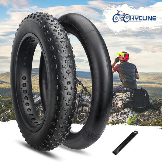 Hycline Raider fat bike and e-bike tire with tube, 20-26 inch durable fat tire for mountain and electric bicycles.