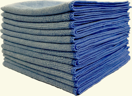 Set of 12 Bike Brite Magik Micros® microfiber cloths, 16x16 inches, ideal for cleaning and detailing bikes and equipment.