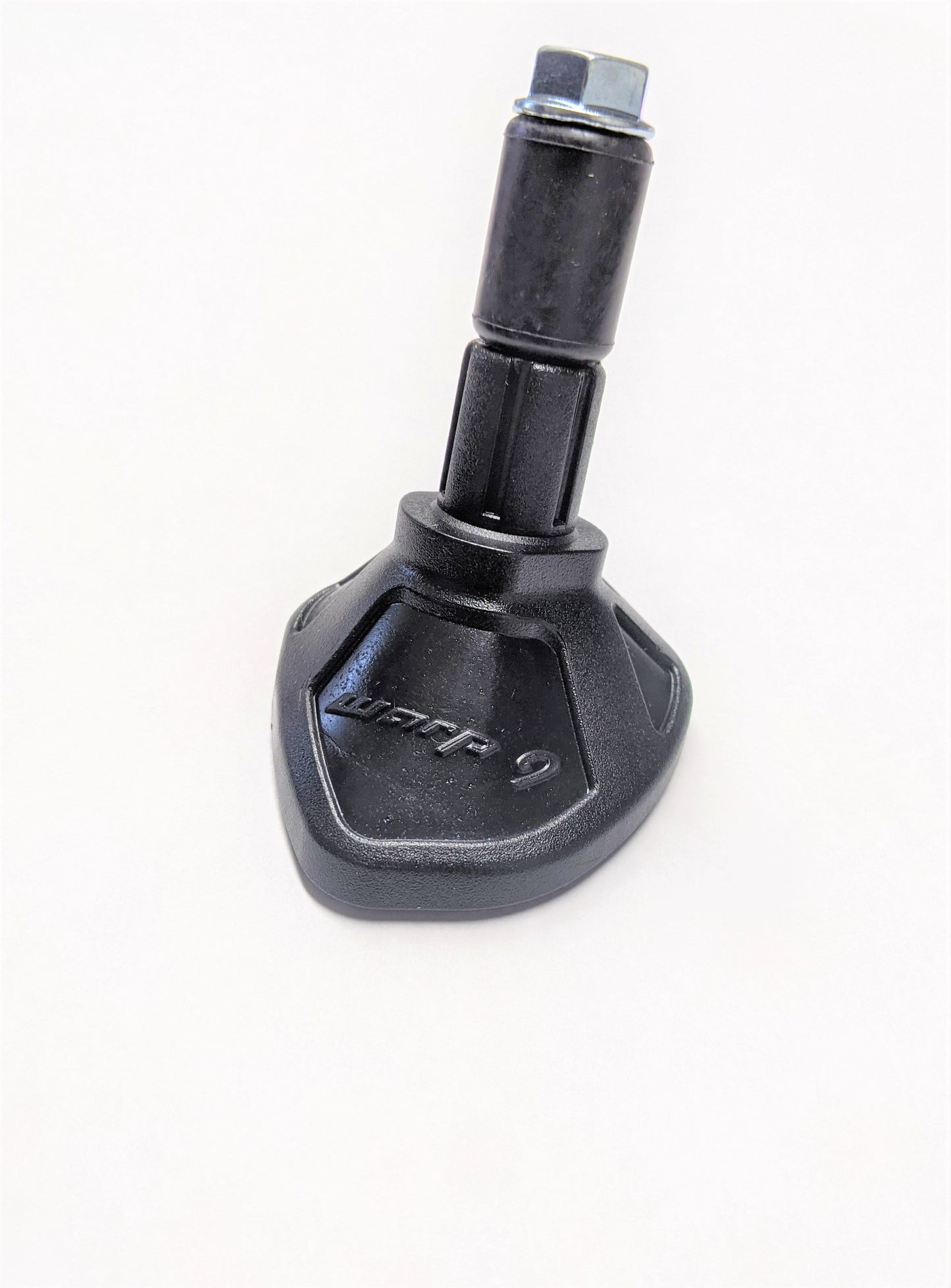 Warp9Racing kickstand footpad attached to motorcycle kickstand, providing stability and protection for the bike's kickstand.