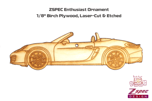 ZSPEC Laser-Engraved Birch Ornament, Style: Porsche Boxster S, ~5-inch Wide - Howling Moto