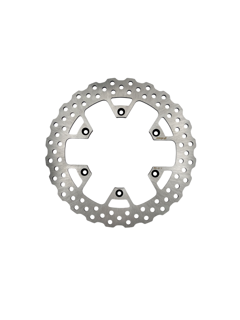 Yamaha 245mm rear fixed rotor by Warp9Racing, showing a close-up of the black metal disc with mounting holes and detailed surface.
