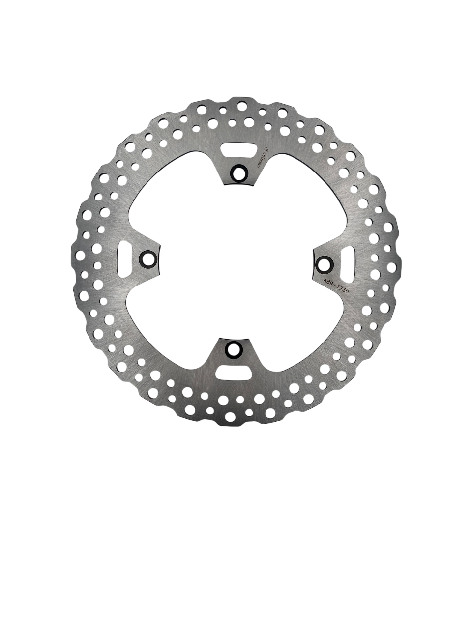 Warp9Racing RMZ 250mm front fixed rotor shown in black with detailed surface design for motorcycle braking performance.