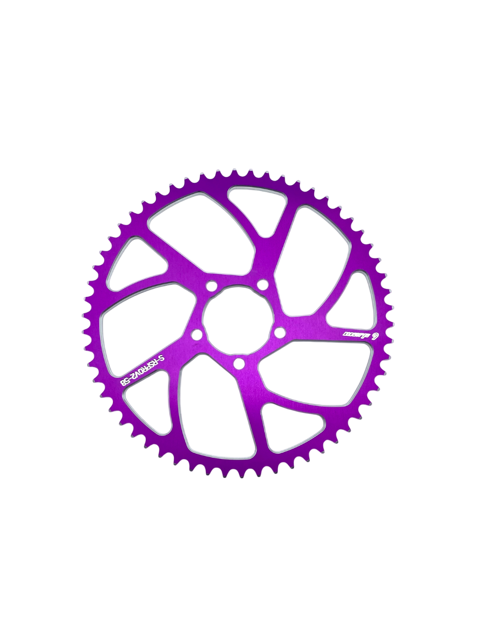 Warp 9 Racing E-Moto rear sprocket in aluminum and stainless, 40-64 teeth, suitable for Surron, Talaria, and other electric bikes.