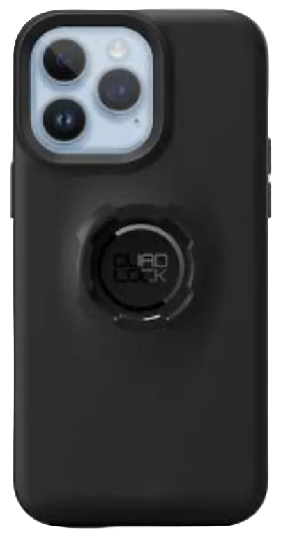 Quad Lock iPhone 14 Pro Max case with phone mount attachment, showing secure phone grip and durable protective design.
