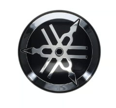Yamaha OEM emblem badge with model number 1RC-2413B-02-00, chrome finish, designed for motorcycle or vehicle branding.