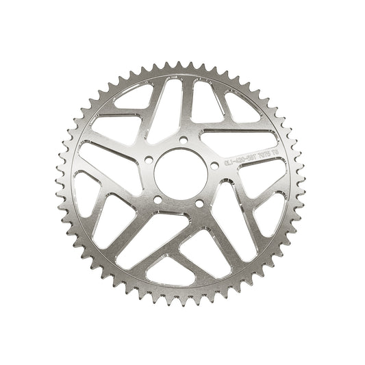 Aluminum rear sprocket for Surron LBX and Talaria MX3/MX4 electric bikes by eDirtyBike, showcasing the raw finish sprocket design.