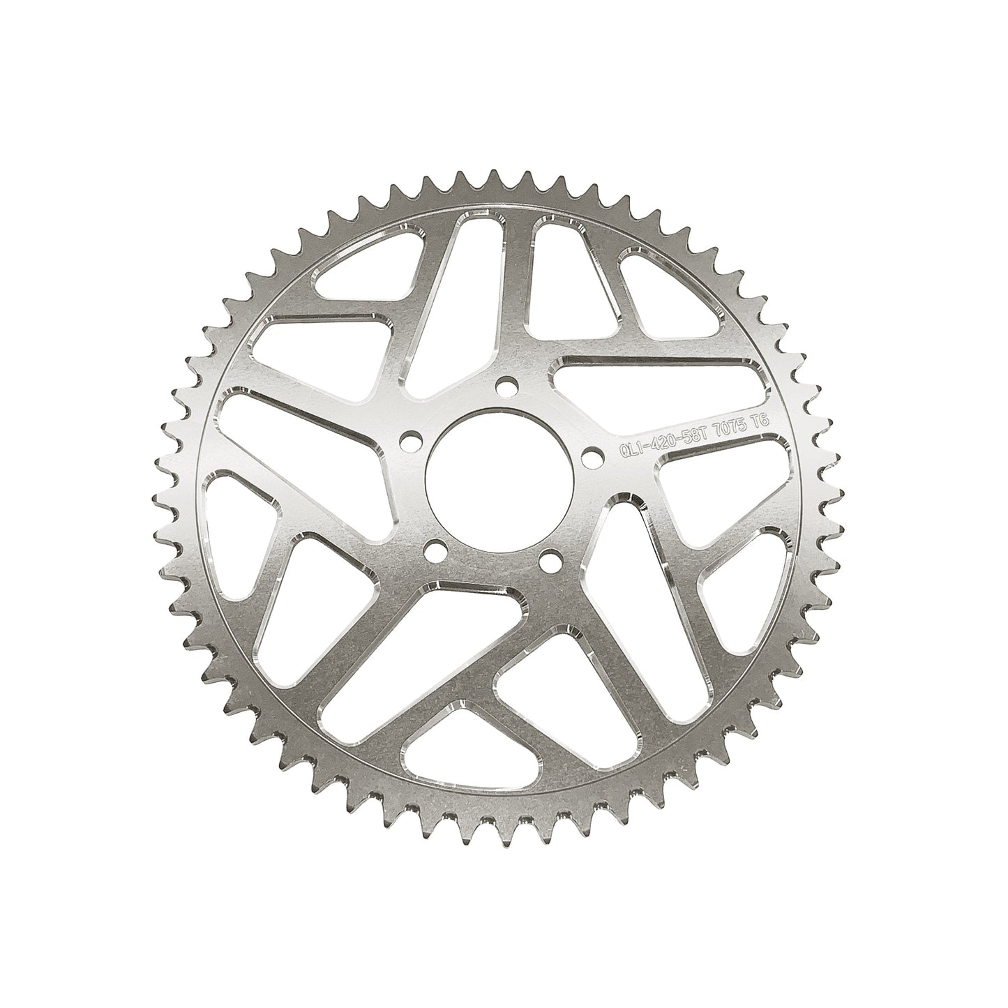 Aluminum rear sprocket for Surron LBX and Talaria MX3/MX4 electric bikes by eDirtyBike, showcasing the raw finish sprocket design.