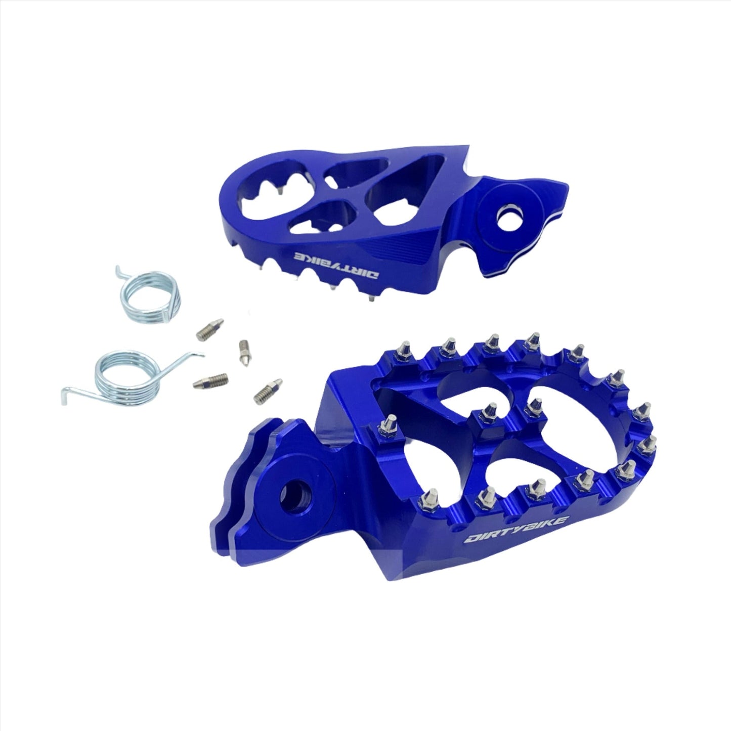 Blue CNC aluminum foot pegs for Surron Light Bee DB, Talaria MX, and LBX eRide Pro electric bikes, designed for off-road riding.