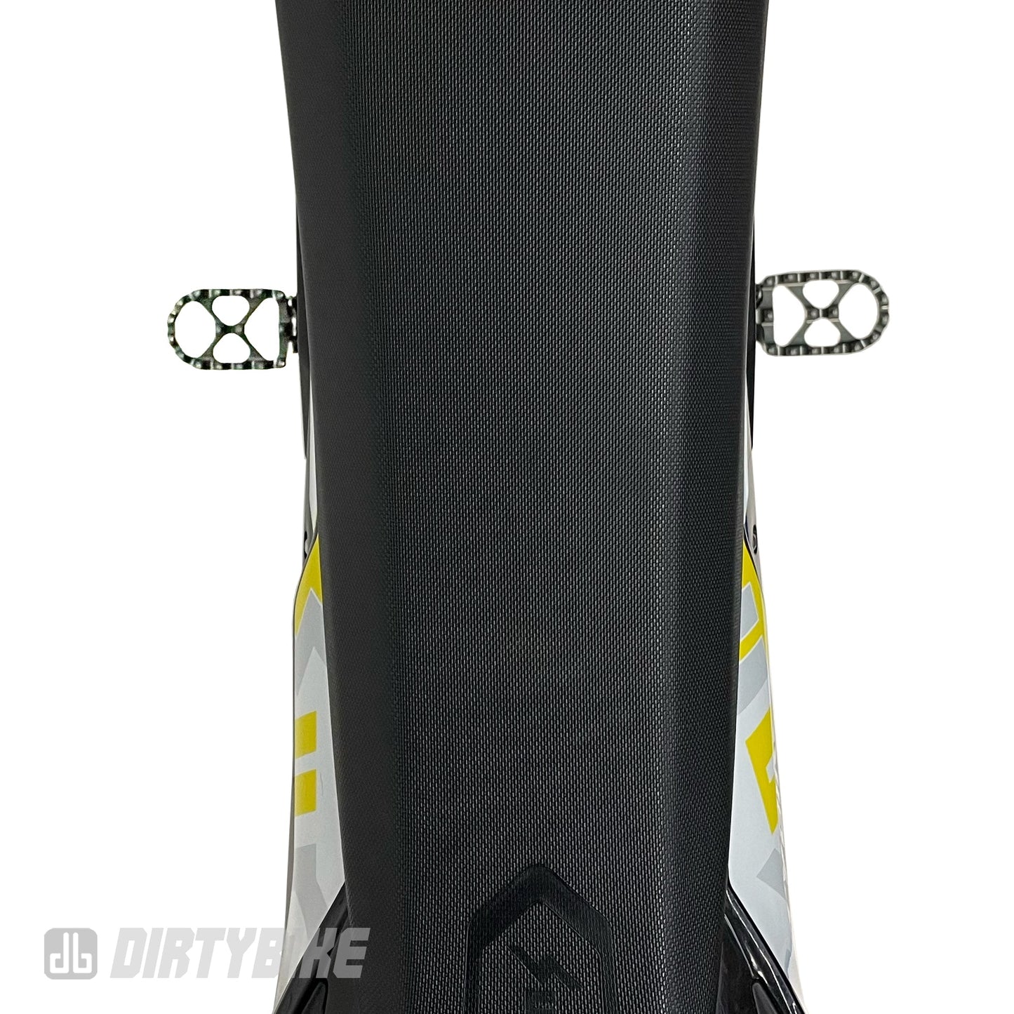 Aluminum CNC foot pegs for Sur-Ron Ultra Bee electric bike by eDirtyBike, mounted on the bike for durable off-road riding.