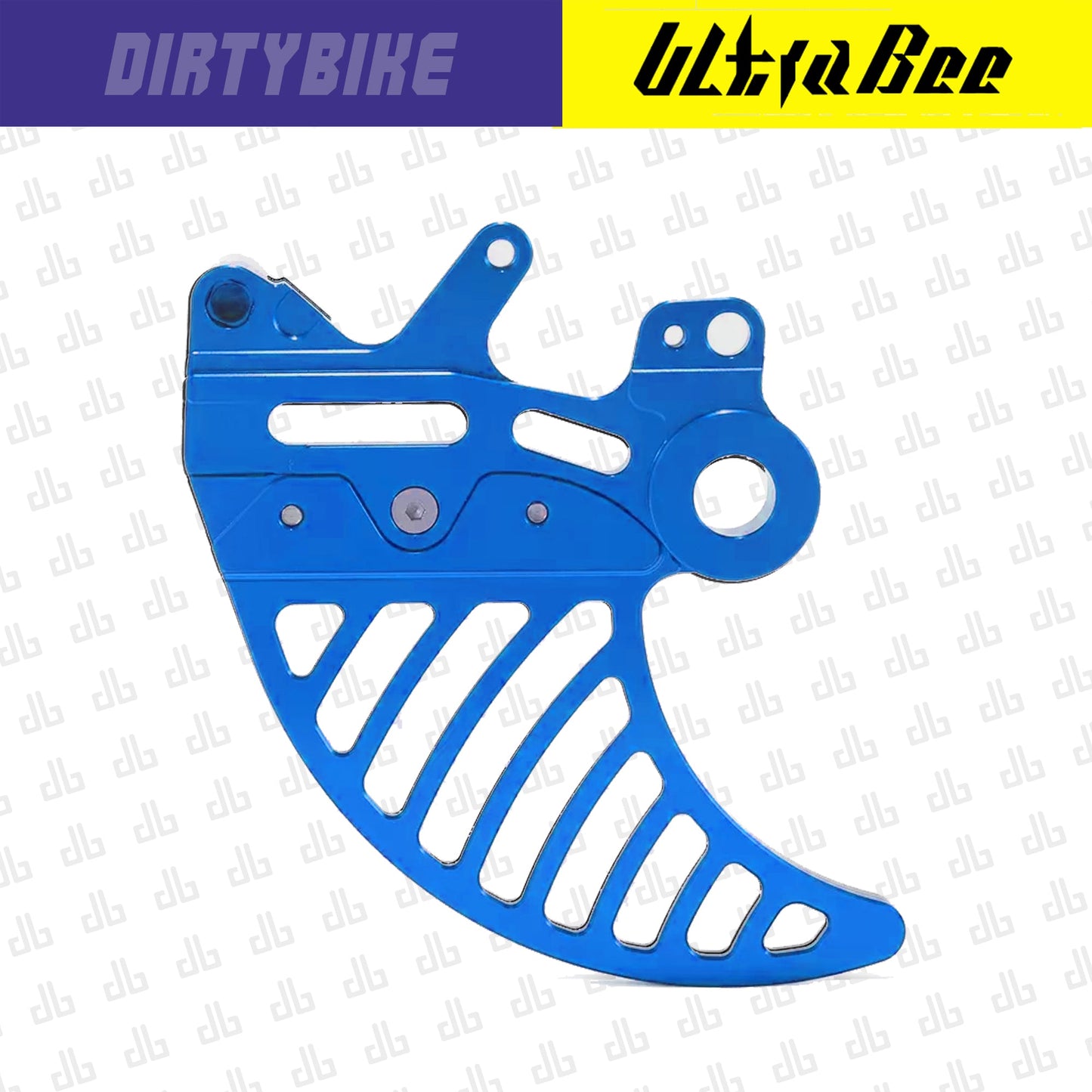 Blue aluminum rear brake disk guard for Surron Ultra Bee electric bike by eDirtyBike, providing protection for the brake disc.