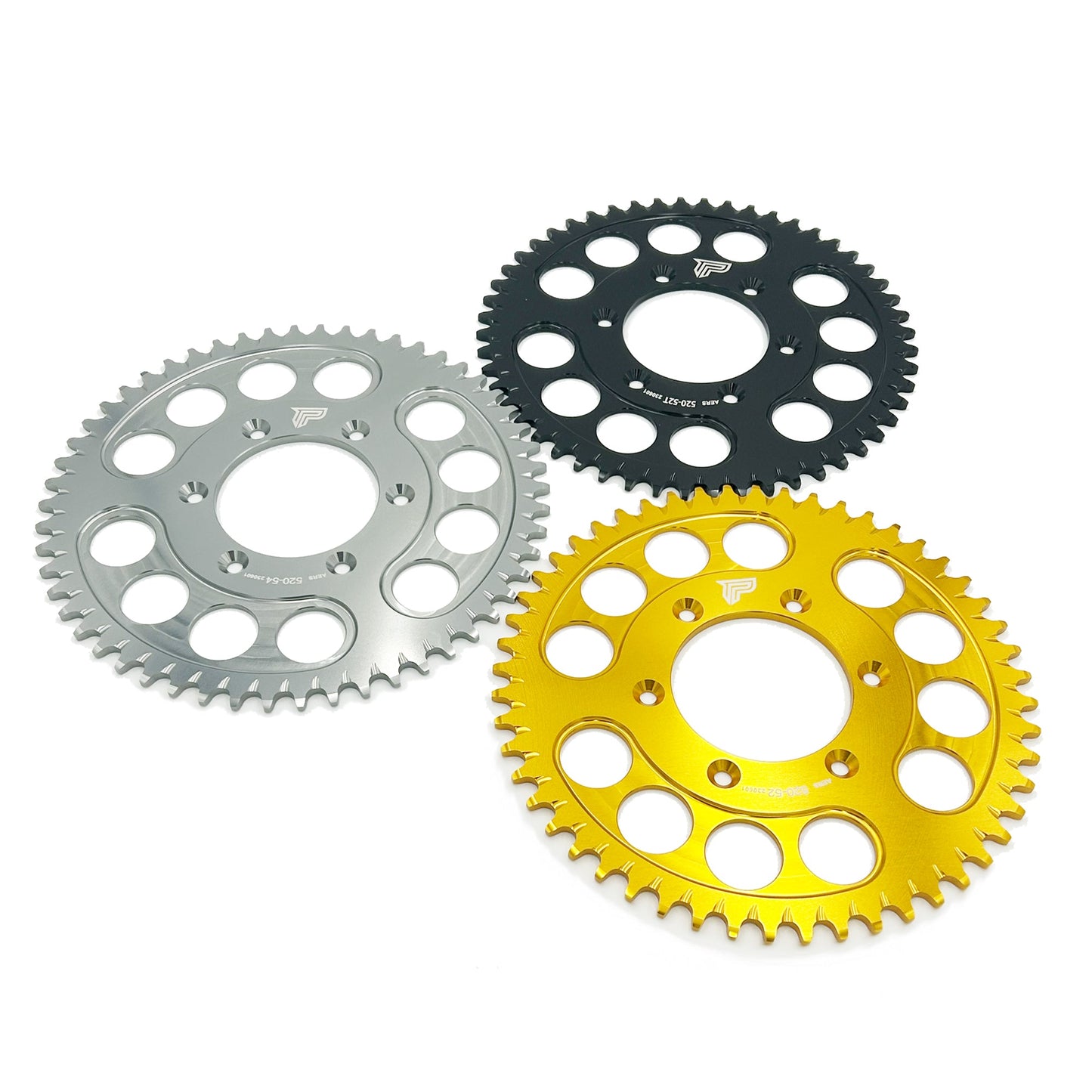 eDirtyBike Power Link Rear Sprocket for Surron Ultra Bee, showing colorful metal sprocket with gear teeth and mounting hole details.