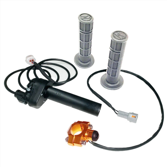 eDirtyBike Talaria Sting MX3 1/4 turn electronic throttle kit with start button in orange for easy throttle control.