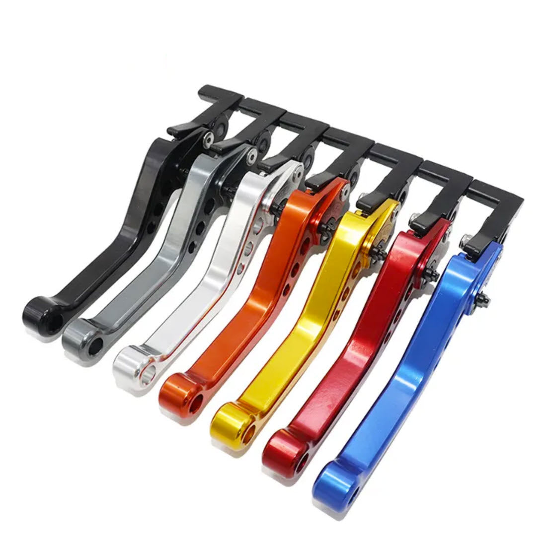 Pair of eDirtyBike folding brake levers for Surron Ultra Bee electric bike, made of durable metal with ergonomic design.