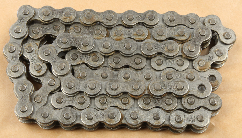 JT Chain HDR Heavy Duty 420 076L motorcycle chain for off-road use, featuring durable links and high-performance design.