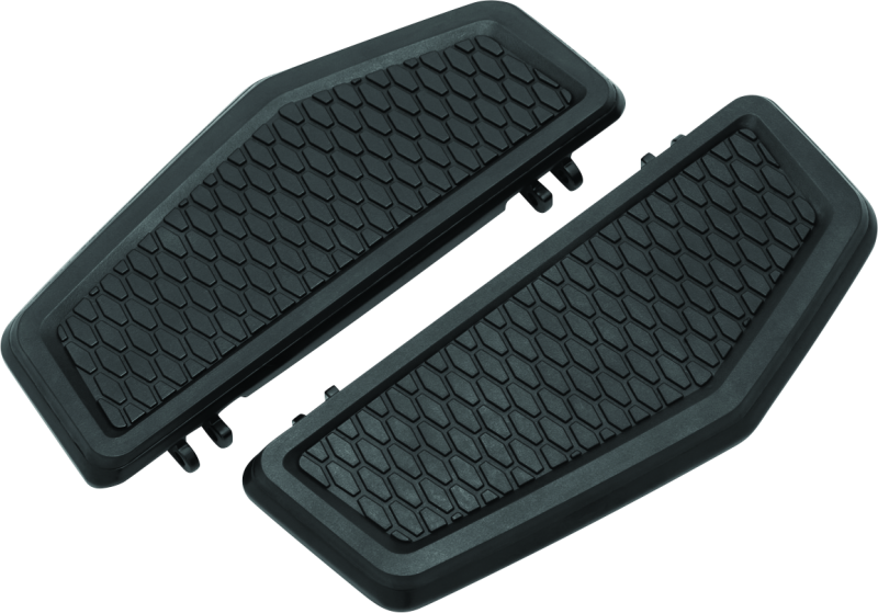 Kuryakyn Hex Driver Floorboards for Harley-Davidson Touring and Softail models, showing textured black metal surface with mounting hardware.