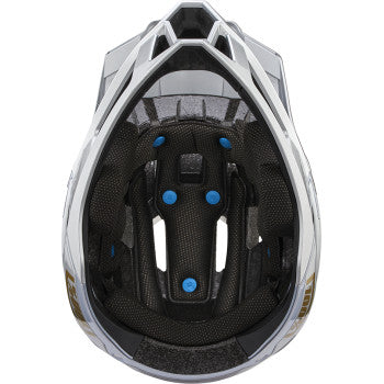 Silver 100% Trajecta bicycle helmet with Fidlock strap closure, small size, shown in Ranelagh style with sleek design.