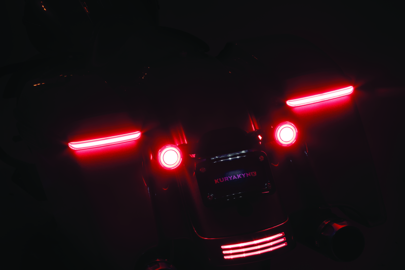 Kuryakyn Tracer LED rear turn signal inserts with red smoke lenses for Harley Davidson FLHX and FLTRX motorcycles