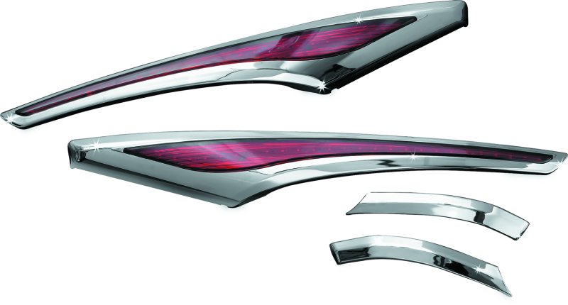 Kuryakyn LED saddlebag accent swoops on a Honda Gold Wing F6B motorcycle, highlighting the sleek, illuminated saddlebag design.