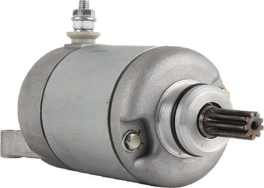 QuadBoss Yamaha YFZ450 motor starter for 2004-2013, showing the replacement starter motor with wiring and metal casing.