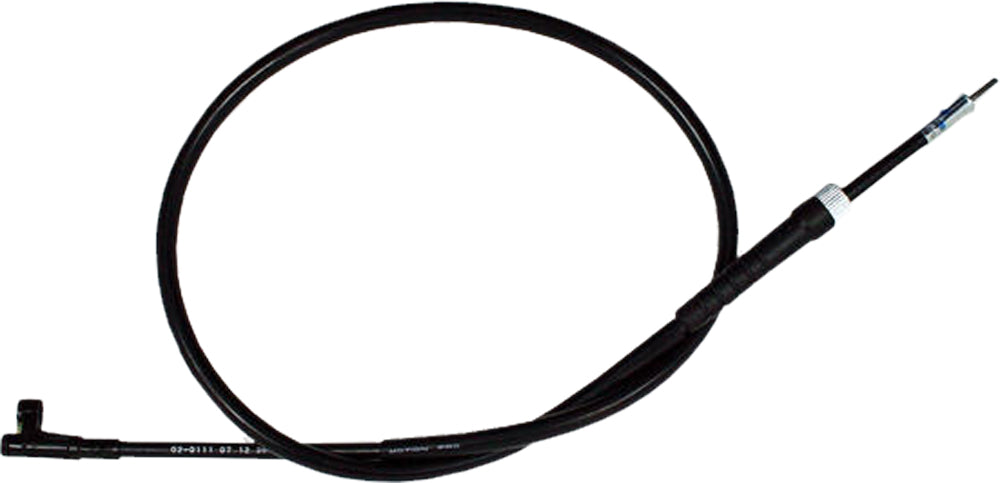 Black vinyl motorcycle speedo cable by MOTION PRO, model 02-0111, designed for reliable speedometer connection.