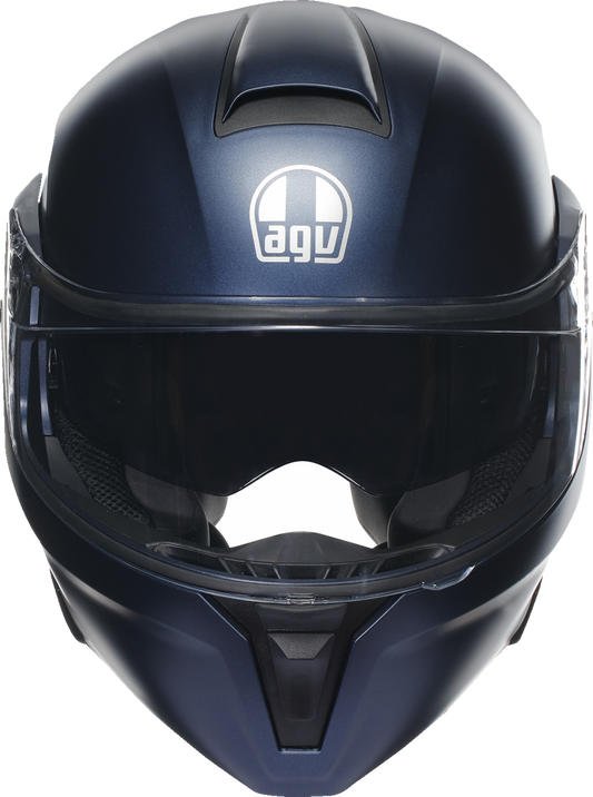 AGV Streetmodular helmet in matte blue, small size, featuring advanced safety and comfort features, front view.