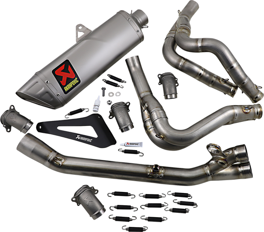 AKRAPOVIC Race Exhaust System S-H10R9-APLT for motorcycle, showcasing sleek black exhaust pipe with branding details