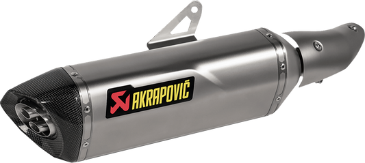 AKRAPOVIC Slip-On Line Muffler in titanium for Kawasaki Ninja 500, showcasing sleek motorcycle exhaust design.