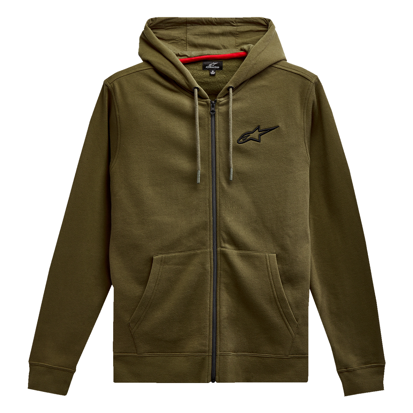 Alpinestars Ageless Zip Hoodie 2XL in military black shown with front view, featuring a zip-up style and hooded design.
