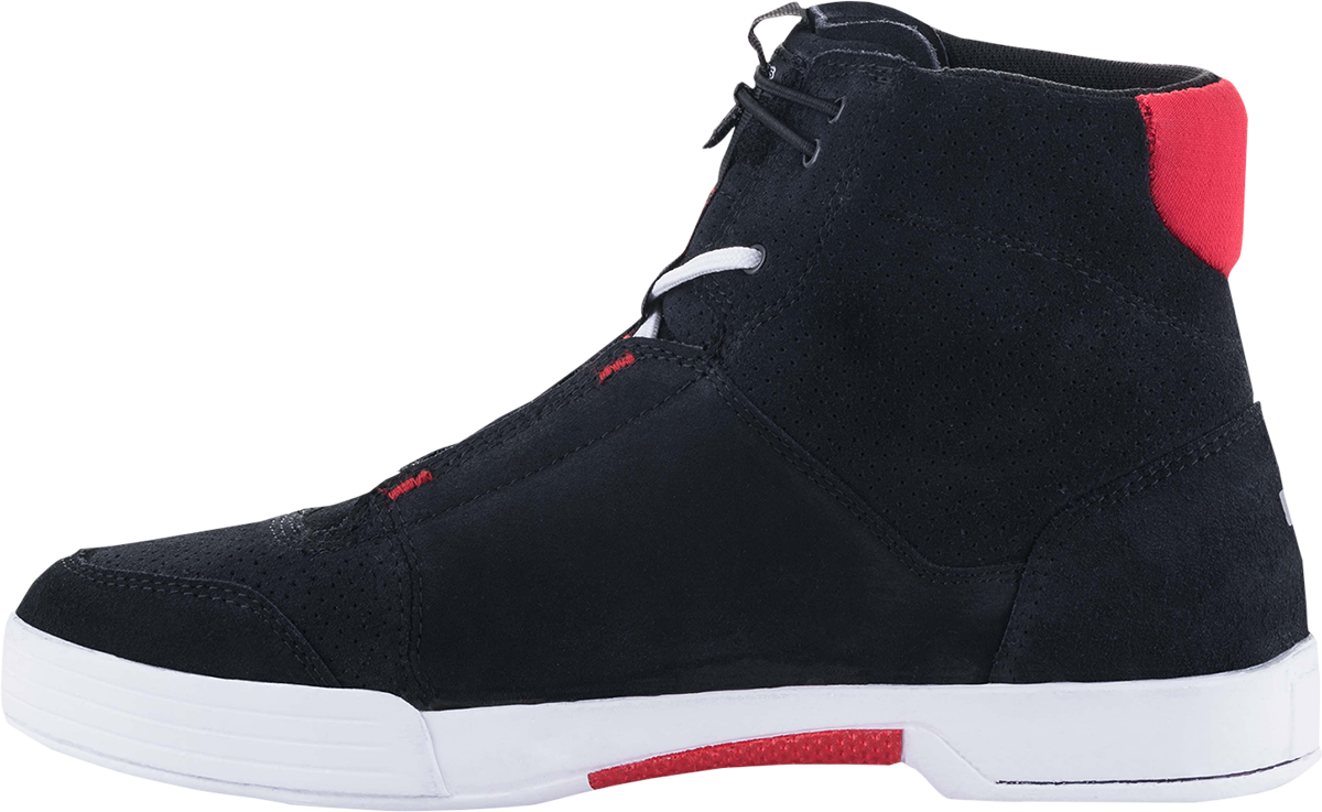 Alpinestars Chrome Shoes in black, white, and red with US 9.5 size, featuring sleek design and branded detailing.