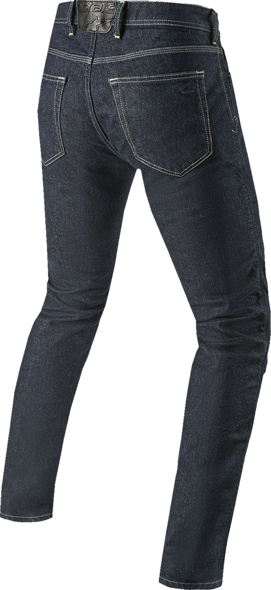 Alpinestars Copper V3 Denim Pants in blue, US 28 / EU 44, displayed with front and side view of the stylish motorcycle jeans
